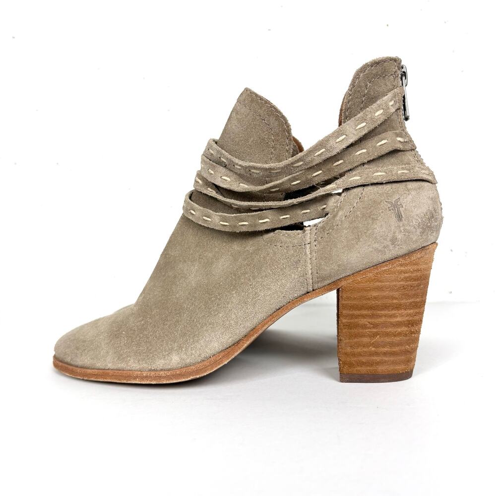 Frye Naomi Pickstitch Booties Ash Soft Oiled Italian Suede Back Zip Size 7.5